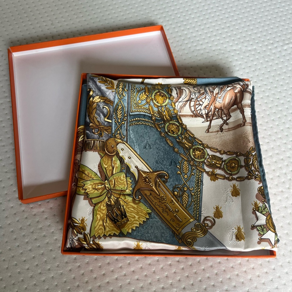 New in Box Vintage Hermés Napoleon 100% Silk Scarf